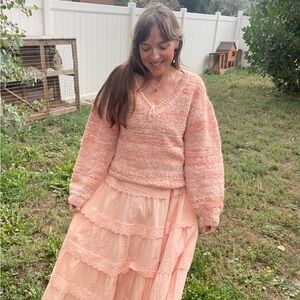 J Crew Puff Sleeve Space Dye V neck Sweater